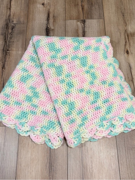 Other - Vintage Crochet Baby Blanket Pastel Cottagecore Handmade Knit Throw Pink Yellow